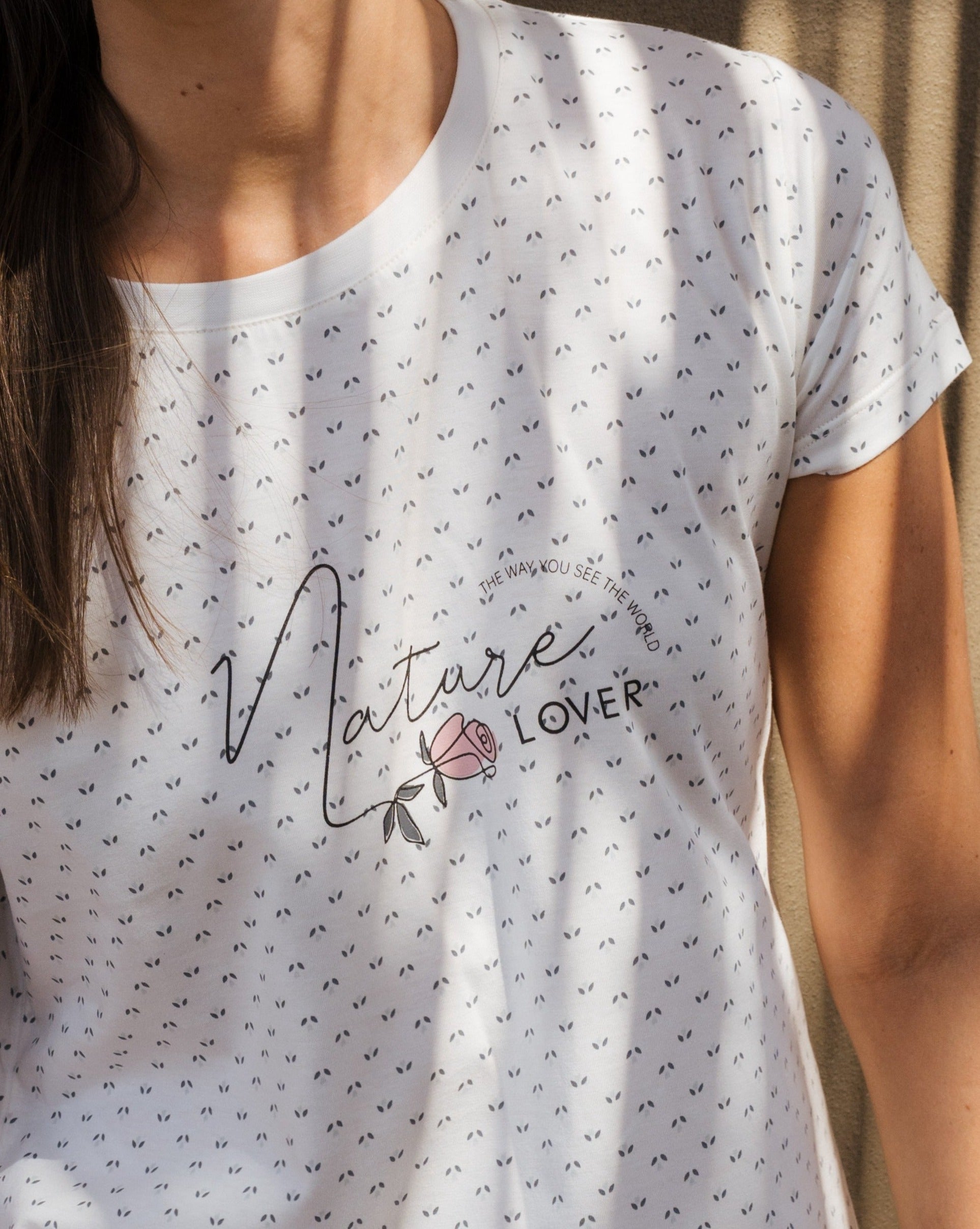 Chemise de nuit femme à manches mi-longues fleurs bleues