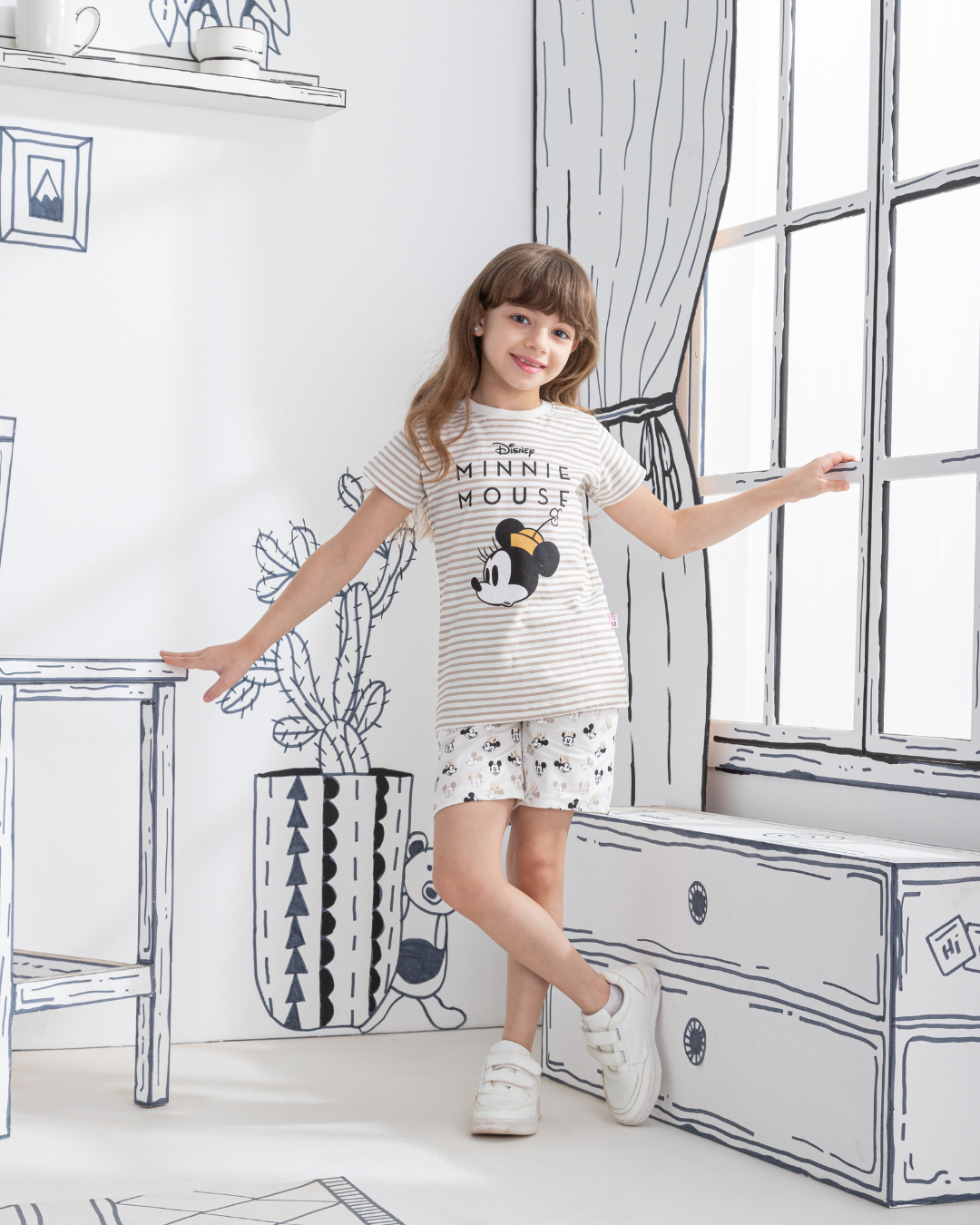 Pyjama fille Minnie Mouse avec un chapeau à manches mi-longues
