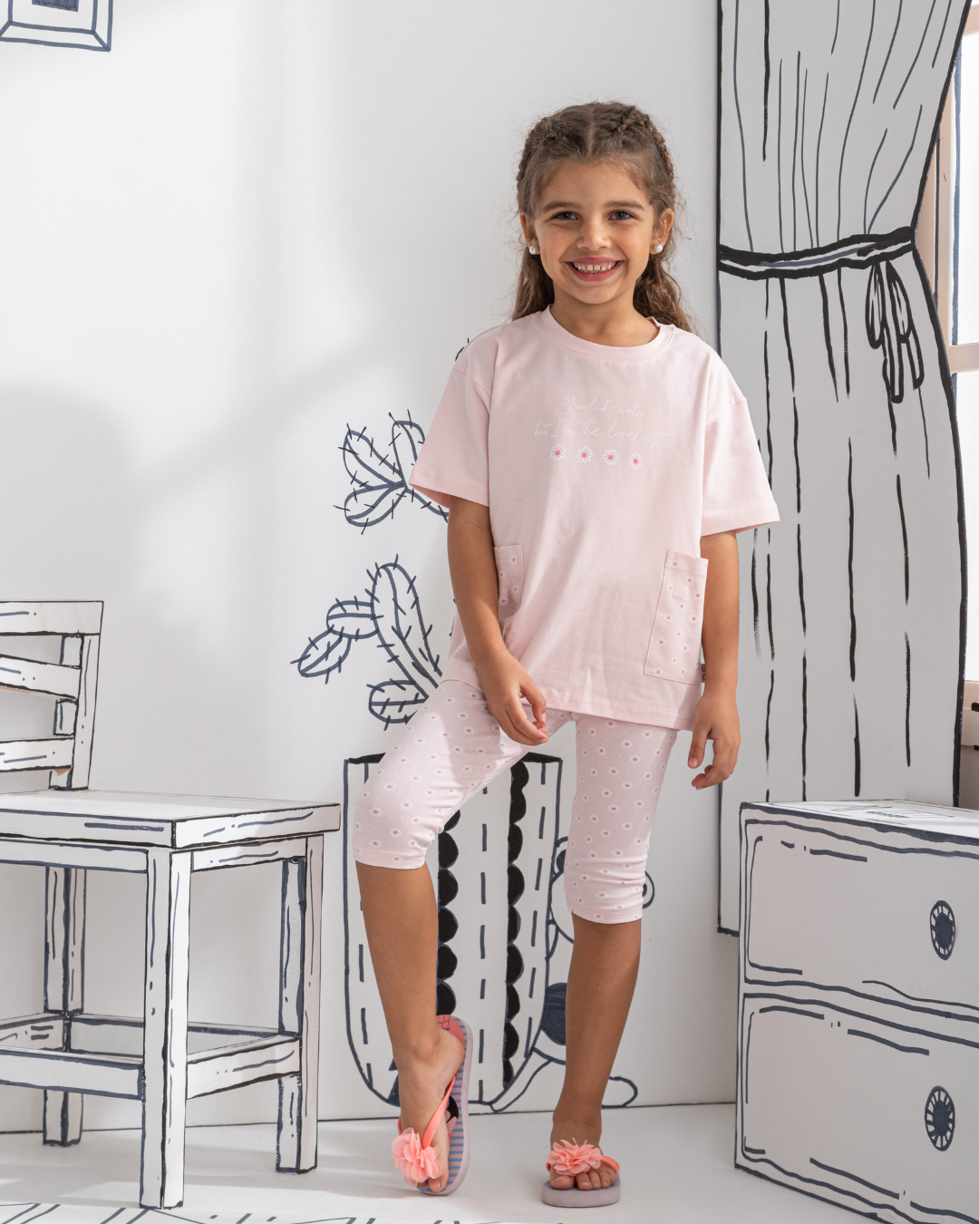 Pyjama fille, demi-manches et collants Loveliest flower, en coton