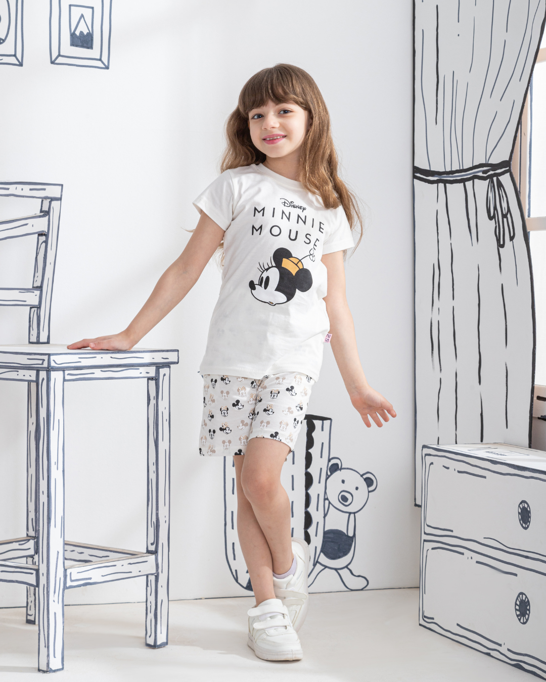Pyjama fille Minnie Mouse avec un chapeau à manches mi-longues