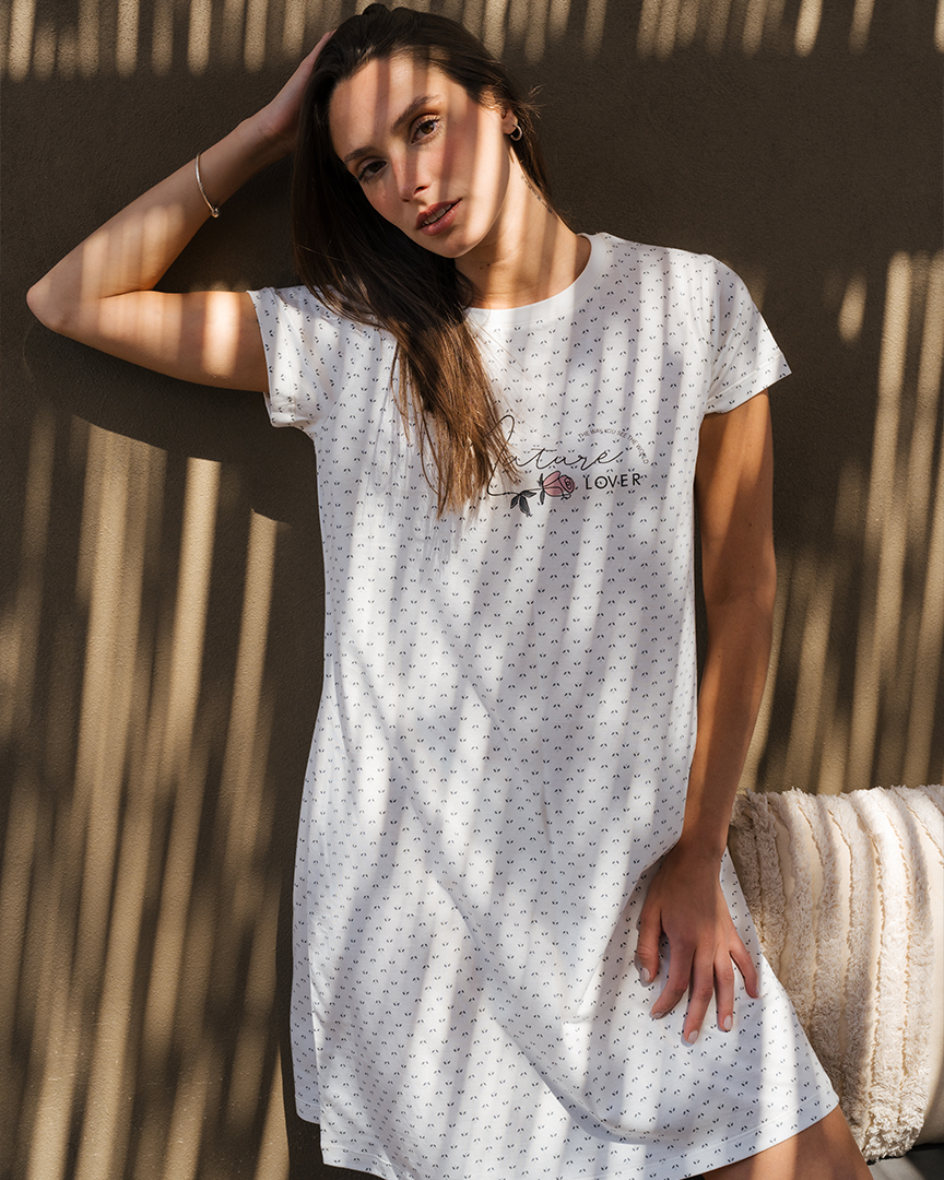 Chemise de nuit femme à manches mi-longues fleurs bleues