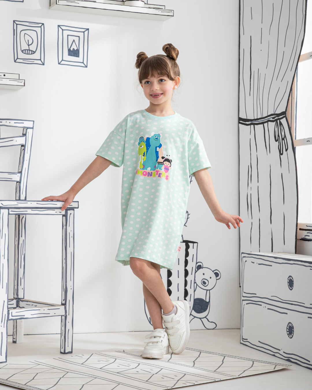 J'aime la chemise de nuit à manches mi-longues pour filles Monsters