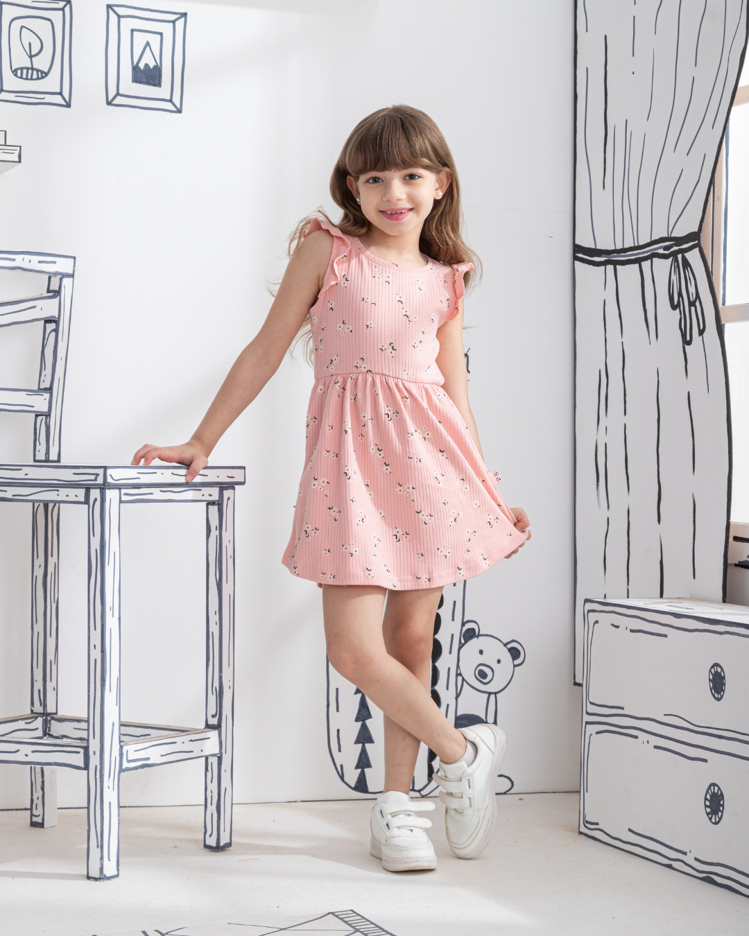 Robe côtelée en coton fleuri Derbi bébé fille