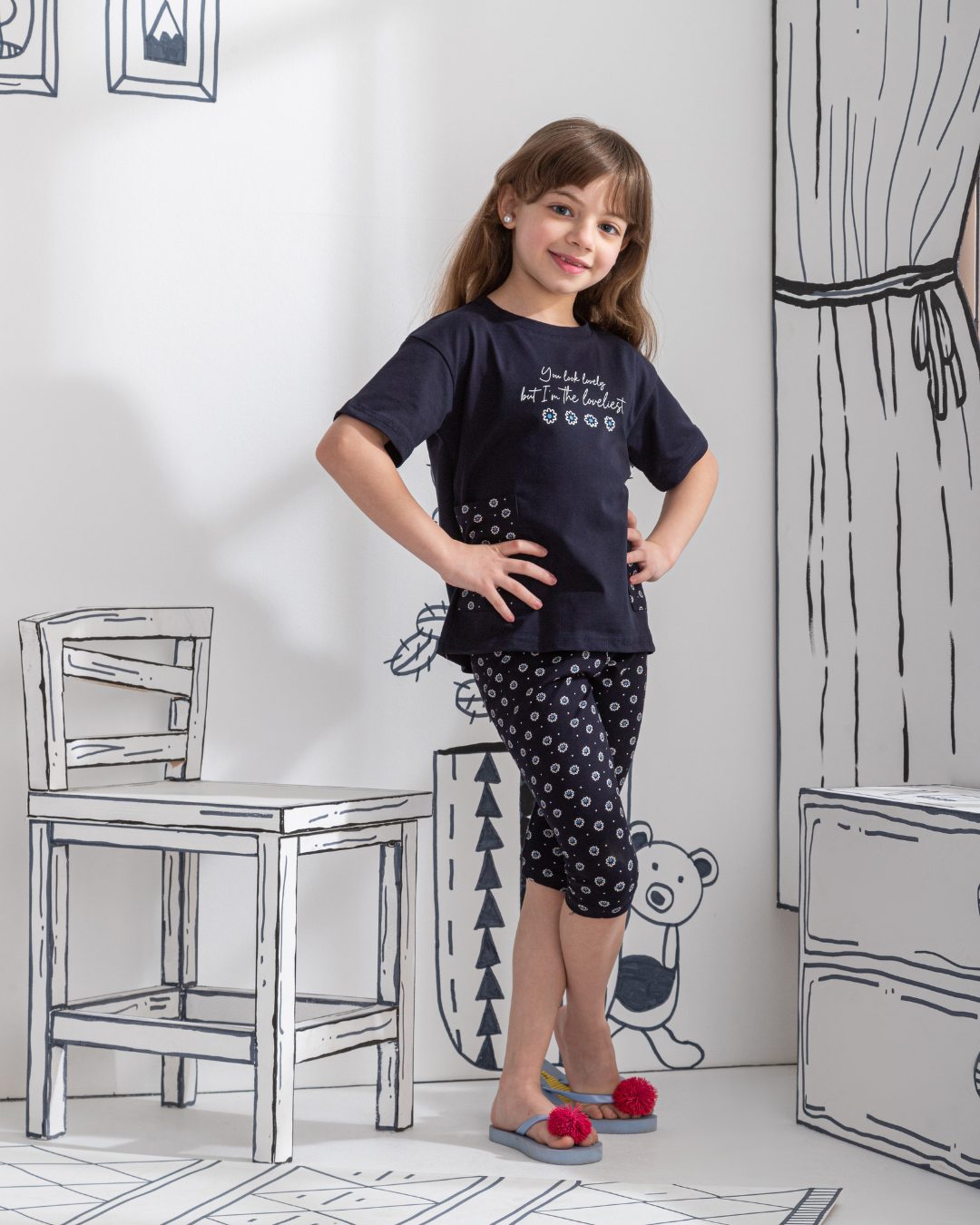 Pyjama fille, demi-manches et collants Loveliest flower, en coton