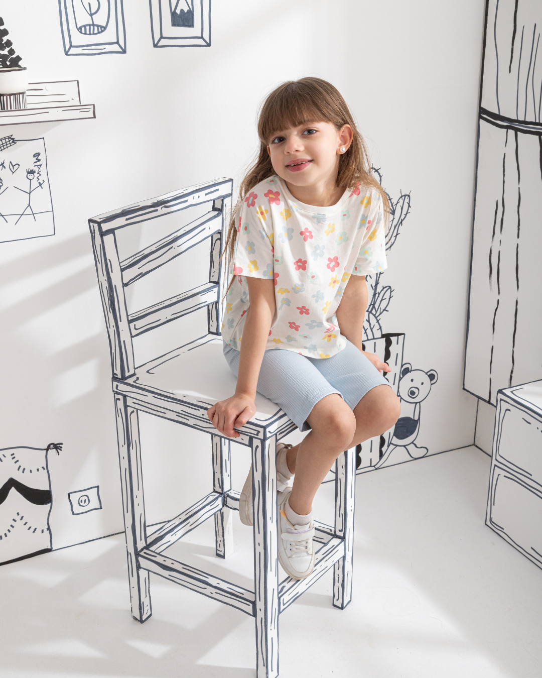 Pyjama fille manches mi-longues Colorful Flowers