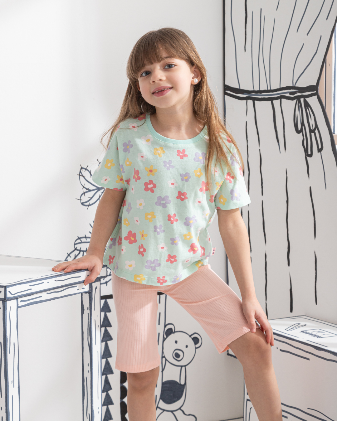 Pyjama fille manches mi-longues Colorful Flowers