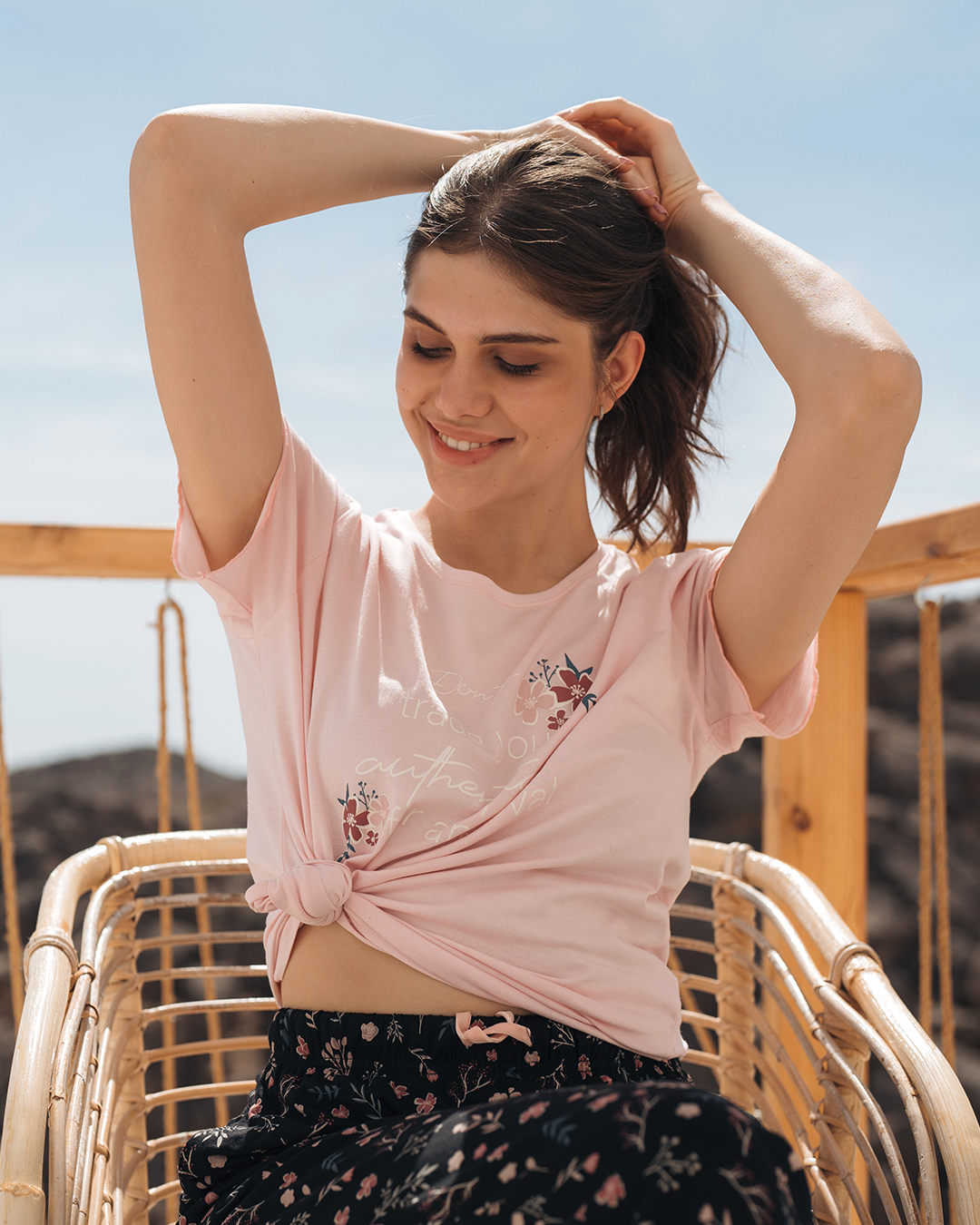 Pyjama femme Black Flowers à manches mi-longues