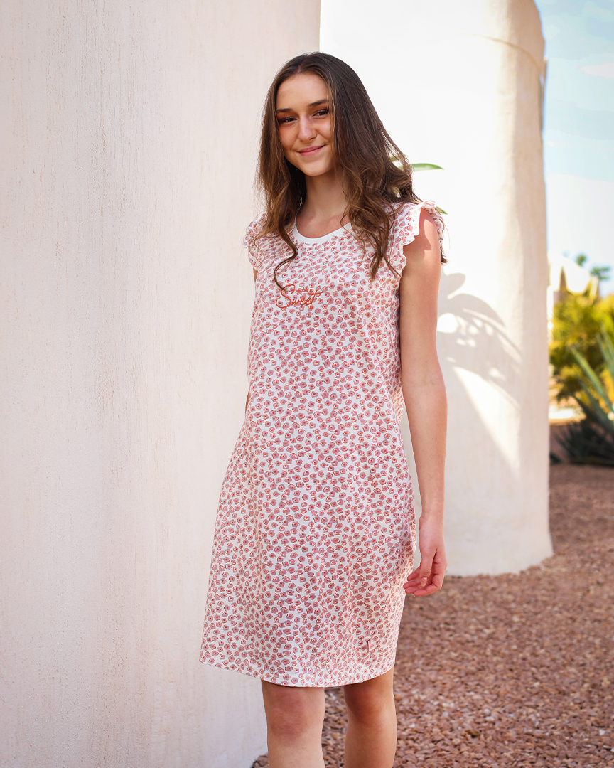 Chemise de nuit femme en coton à pois fleuris