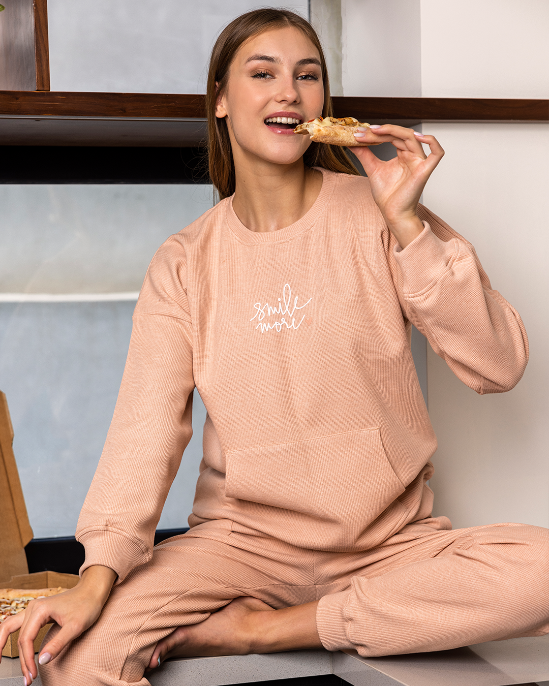 Smile more Pyjama femme, matière gaufrée