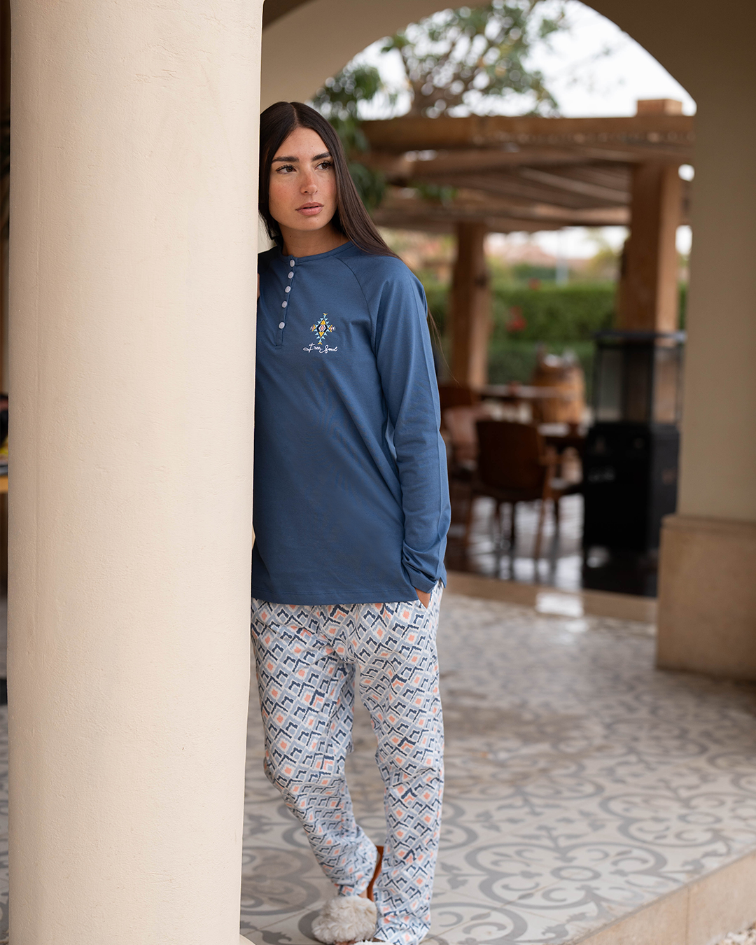 Pyjama Free Spirit pour femme à manches longues en coton * Pantalon imprimé