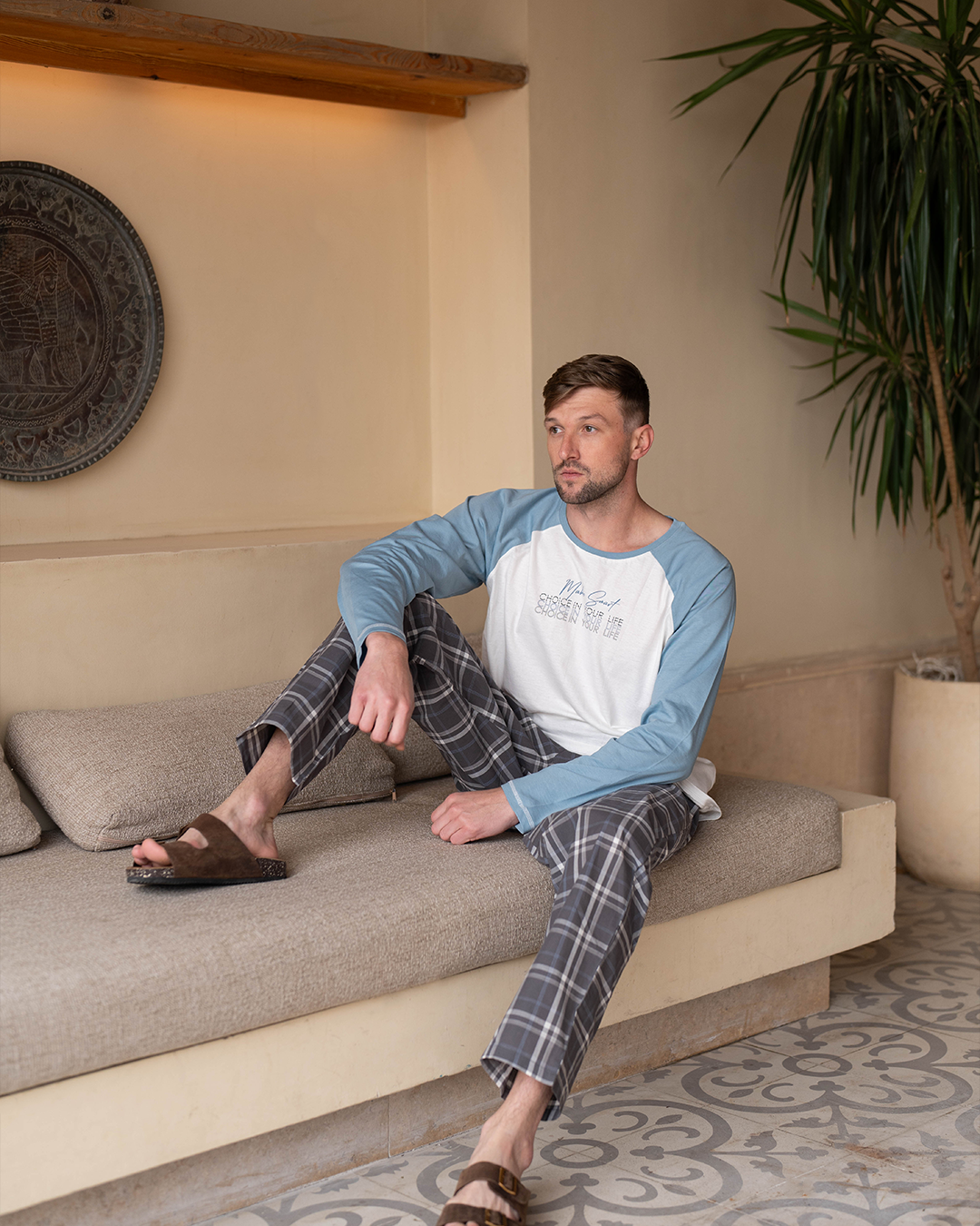 Faites des choix intelligents Haut de pyjama pour hommes * pantalon à carreaux uni