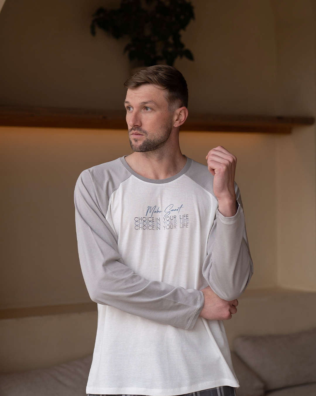 Faites des choix intelligents Haut de pyjama pour hommes * pantalon à carreaux uni