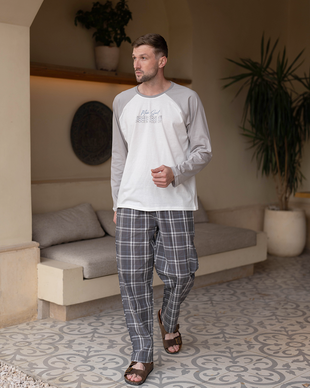 Faites des choix intelligents Haut de pyjama pour hommes * pantalon à carreaux uni