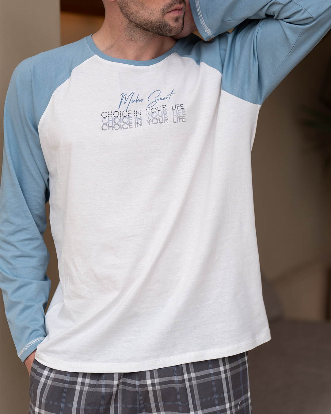 Faites des choix intelligents Haut de pyjama pour hommes * pantalon à carreaux uni