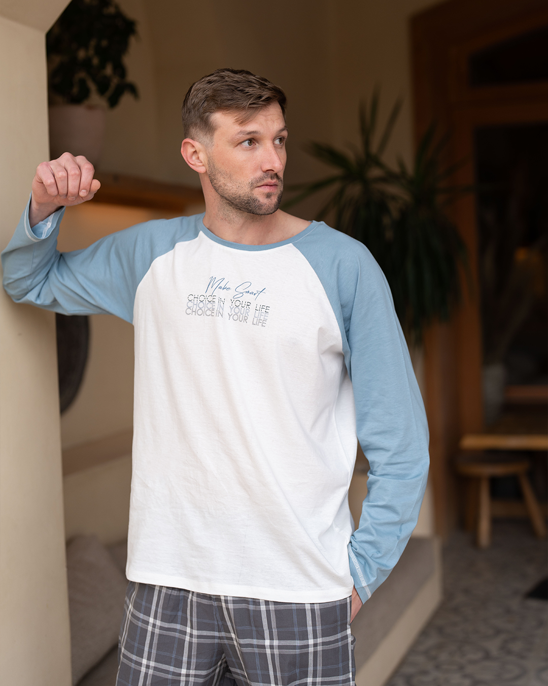 Faites des choix intelligents Haut de pyjama pour hommes * pantalon à carreaux uni