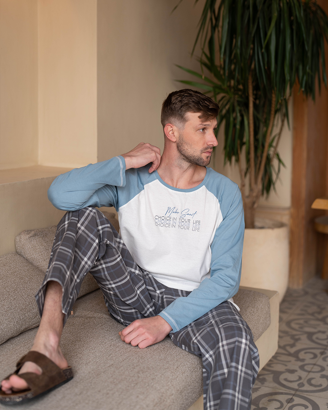 Faites des choix intelligents Haut de pyjama pour hommes * pantalon à carreaux uni