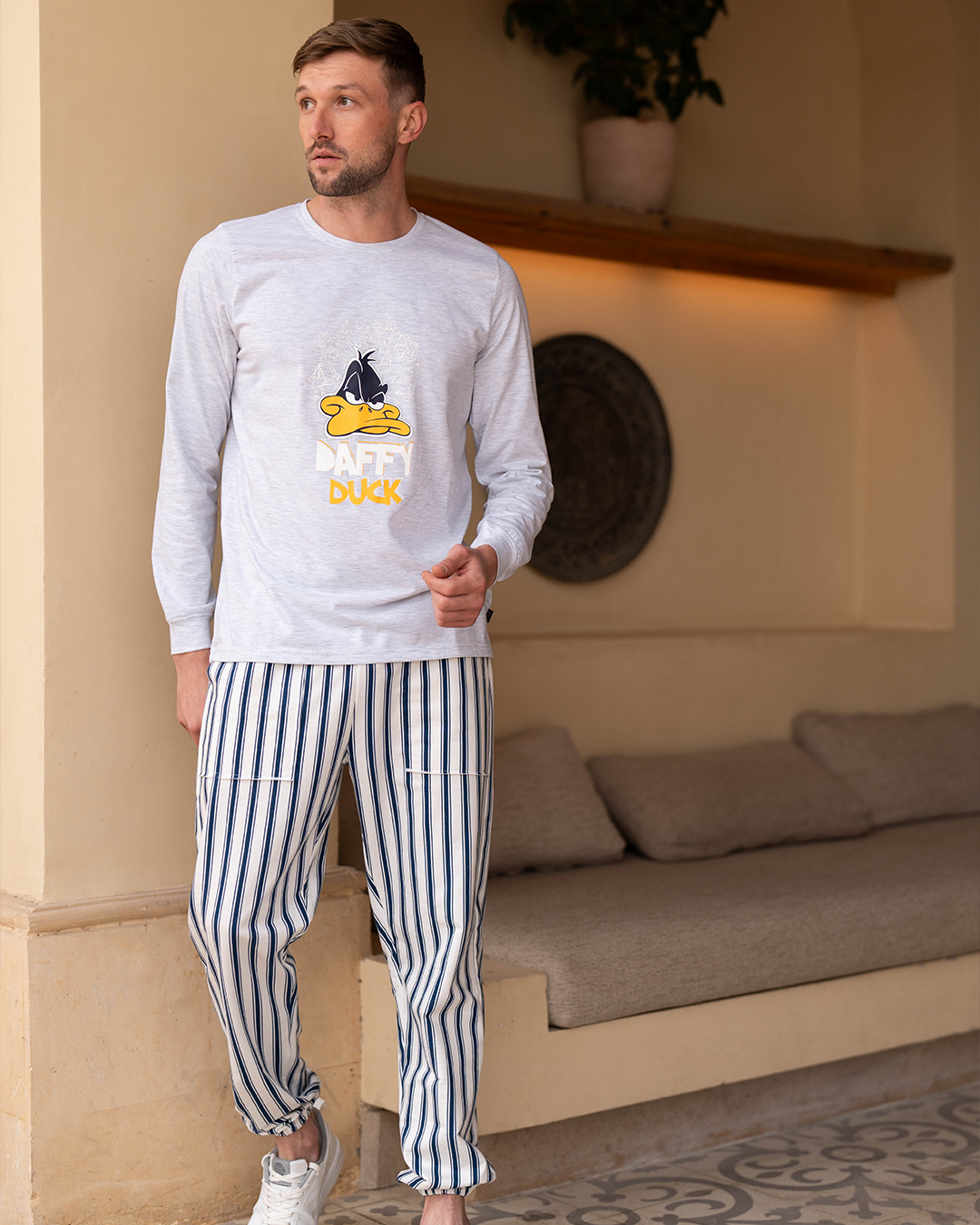 Pyjama en coton à manches longues pour hommes Daffy Duck * Pantalon à rayures Melton d'été