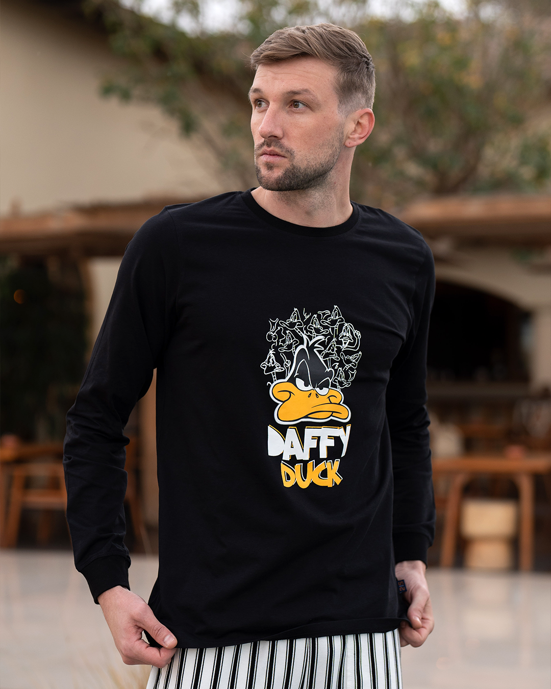 Pyjama en coton à manches longues pour hommes Daffy Duck * Pantalon à rayures Melton d'été