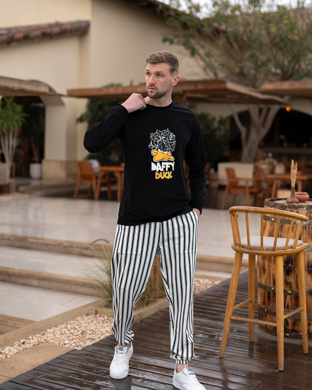 Pyjama en coton à manches longues pour hommes Daffy Duck * Pantalon à rayures Melton d'été