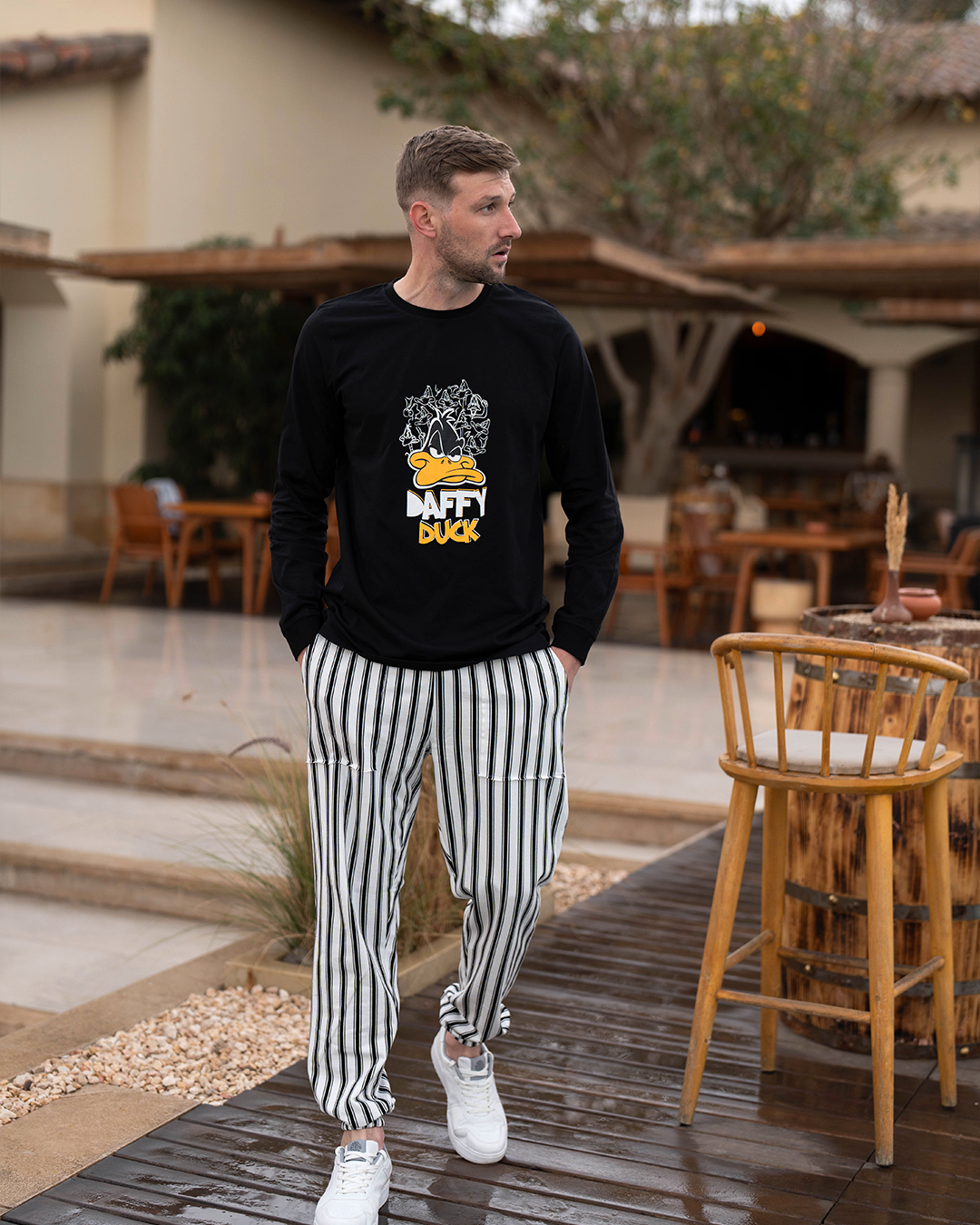 Pyjama en coton à manches longues pour hommes Daffy Duck * Pantalon à rayures Melton d'été