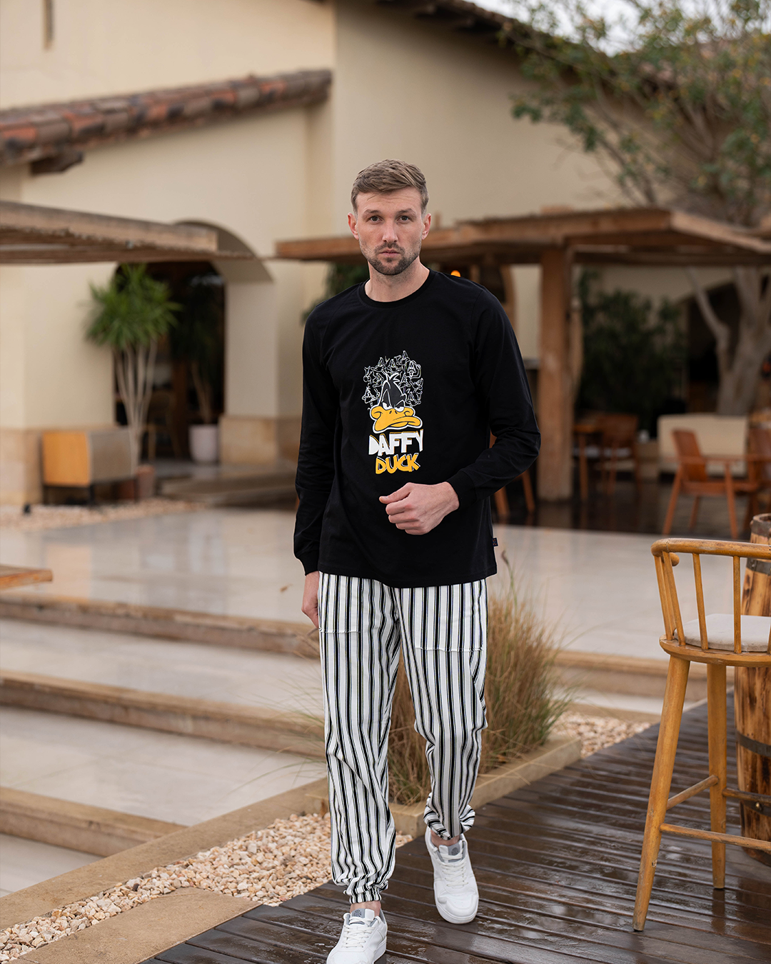 Pyjama en coton à manches longues pour hommes Daffy Duck * Pantalon à rayures Melton d'été