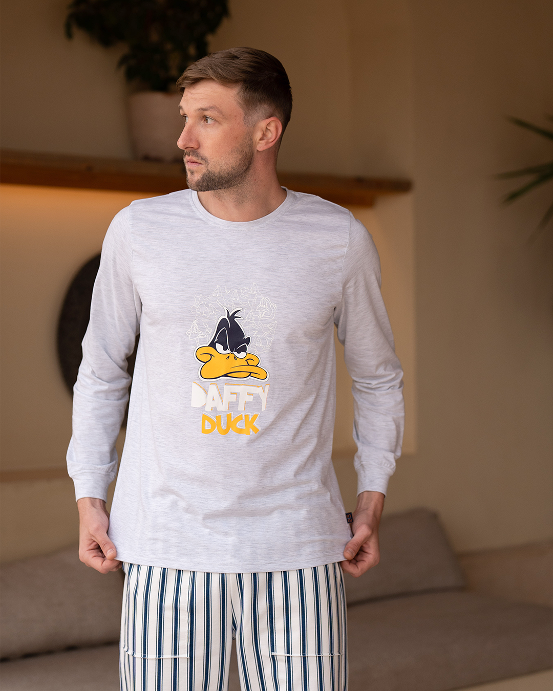 Pyjama en coton à manches longues pour hommes Daffy Duck * Pantalon à rayures Melton d'été