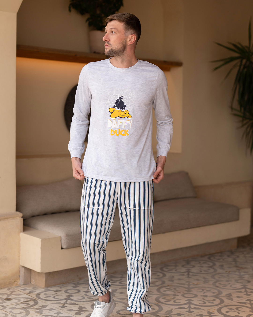 Pyjama en coton à manches longues pour hommes Daffy Duck * Pantalon à rayures Melton d'été
