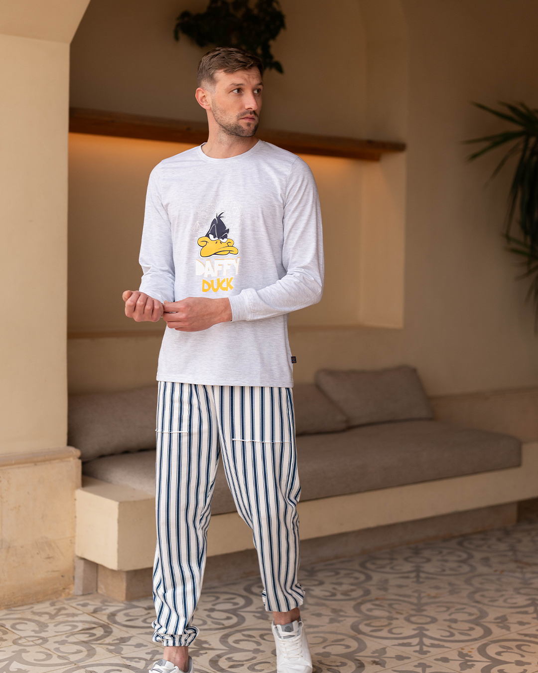 Pyjama en coton à manches longues pour hommes Daffy Duck * Pantalon à rayures Melton d'été