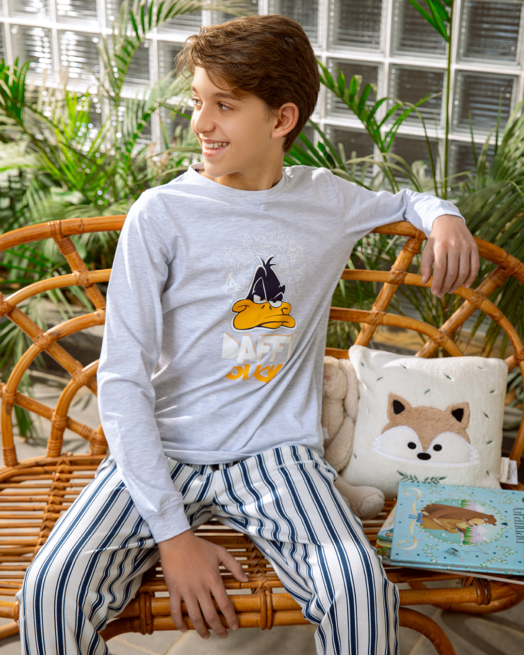 Pyjama en coton à manches longues pour garçons Daffy Duck * Pantalon à rayures Milton d'été