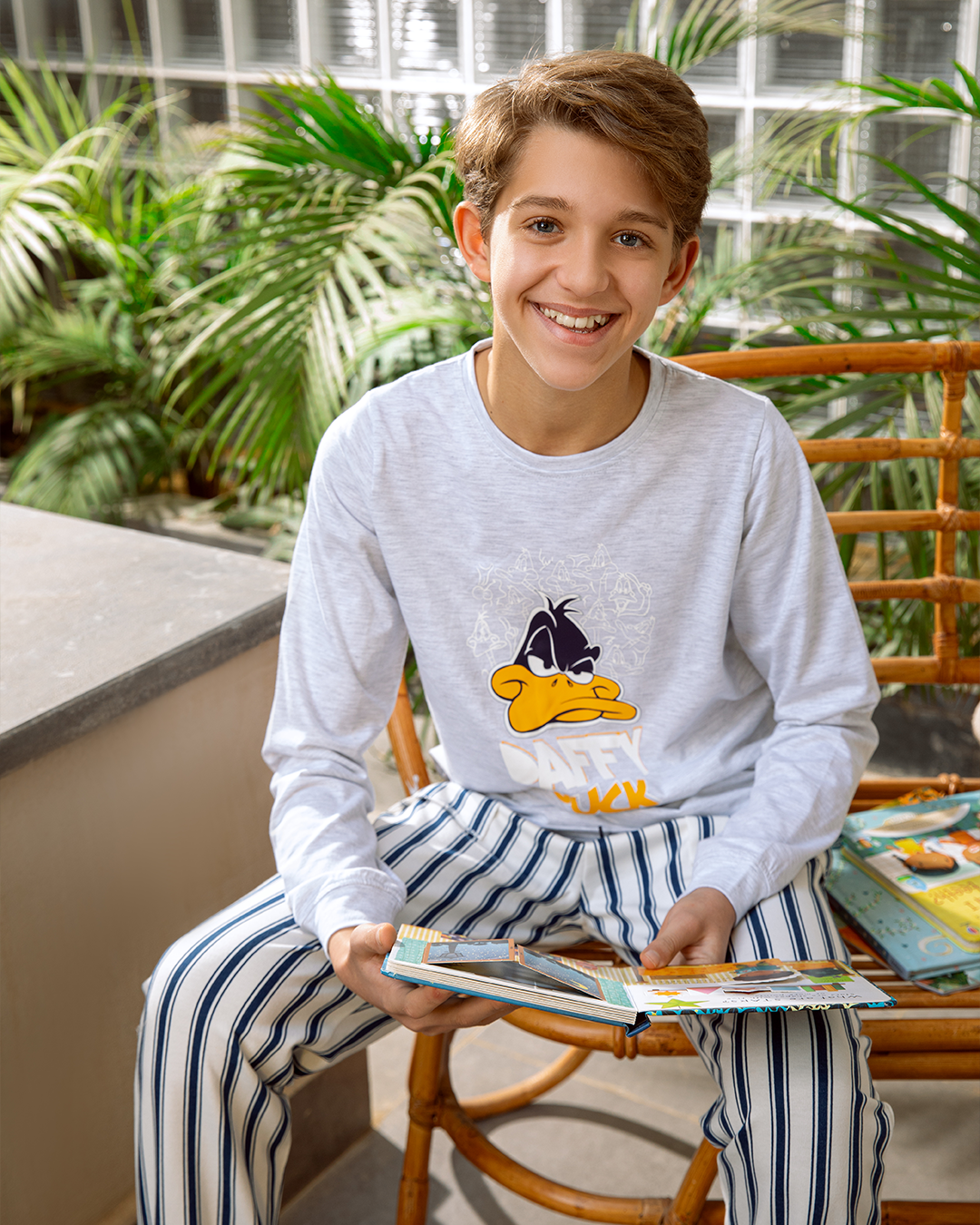 Pyjama en coton à manches longues pour garçons Daffy Duck * Pantalon à rayures Milton d'été