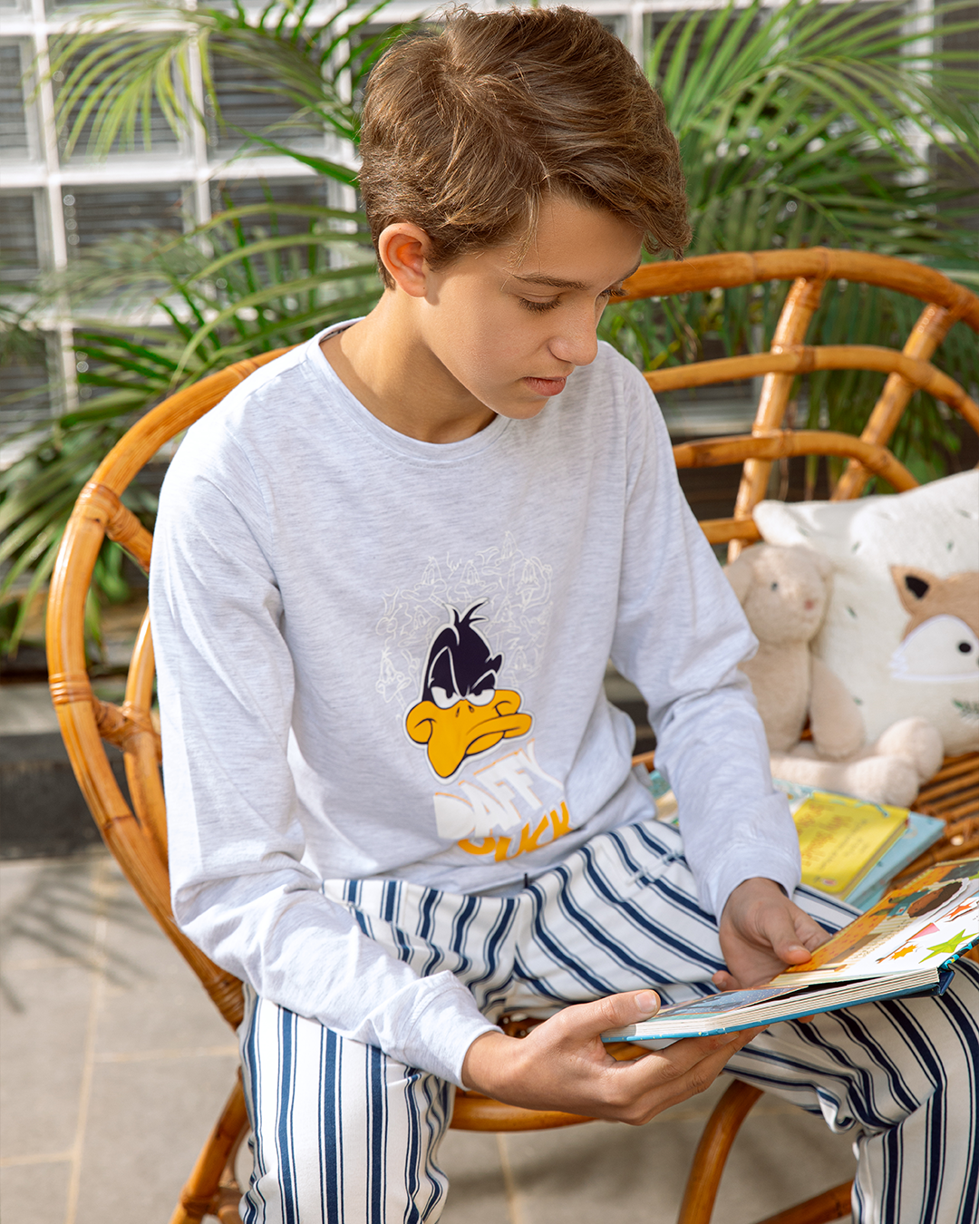 Pyjama en coton à manches longues pour garçons Daffy Duck * Pantalon à rayures Milton d'été