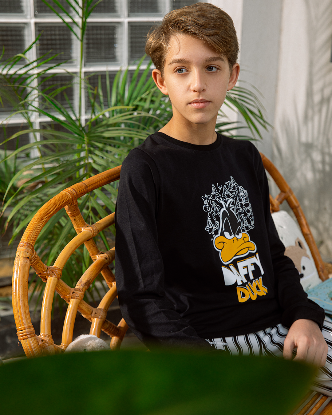 Pyjama en coton à manches longues pour garçons Daffy Duck * Pantalon à rayures Milton d'été