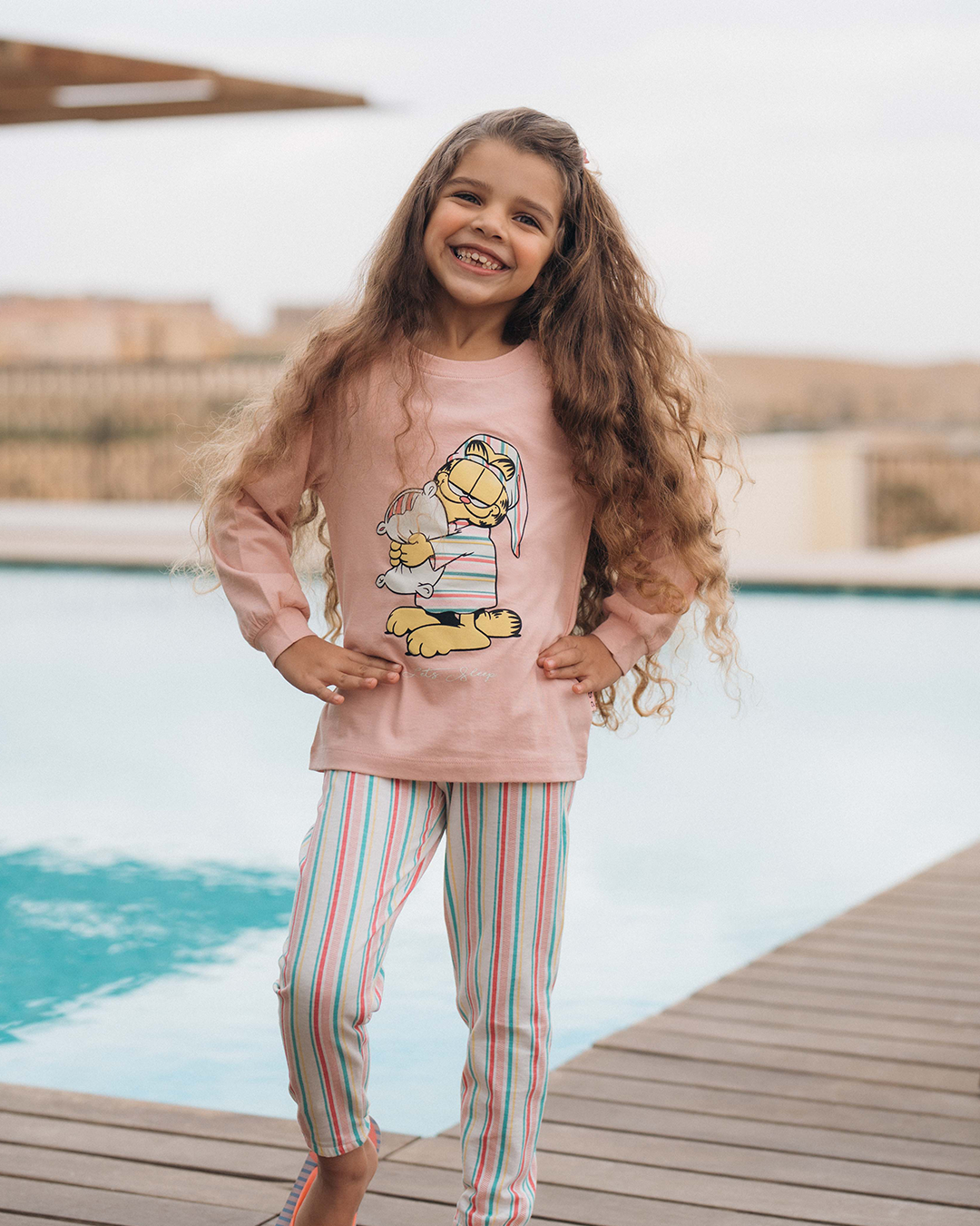 Permet de dormir Garfield Girls Disney Pyjama à manches longues en coton * Pantalon à rayures