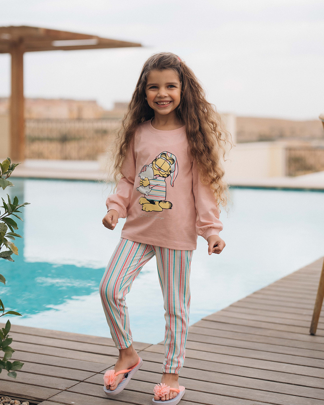 Permet de dormir Garfield Girls Disney Pyjama à manches longues en coton * Pantalon à rayures