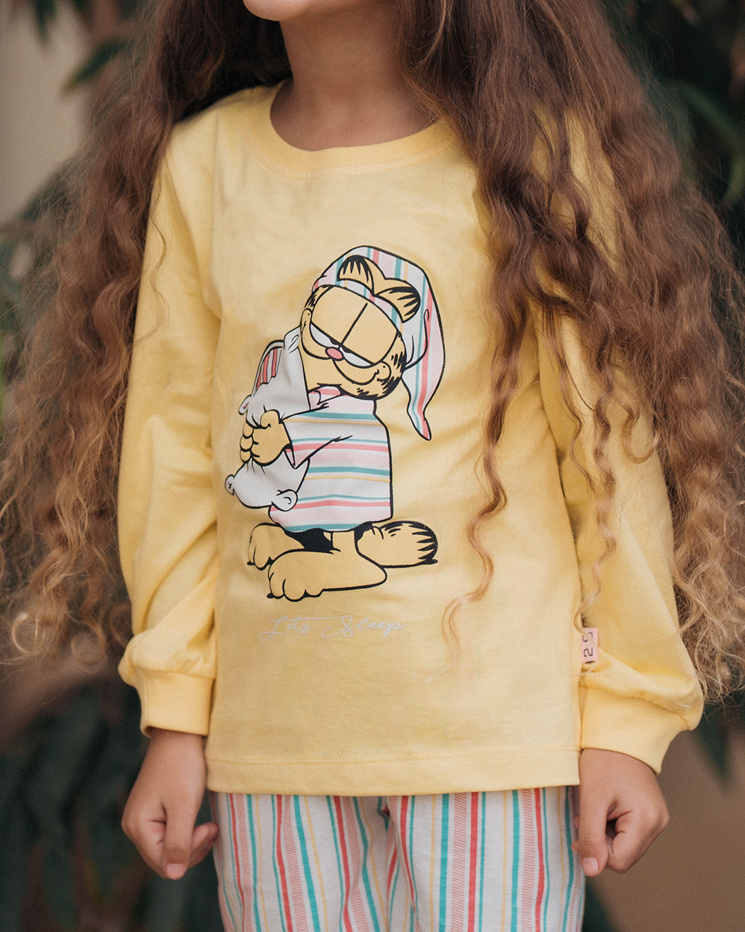 Permet de dormir Garfield Girls Disney Pyjama à manches longues en coton * Pantalon à rayures