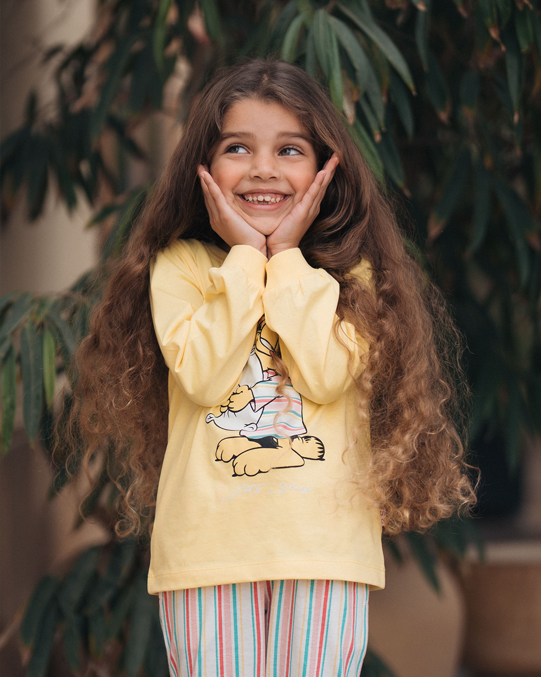 Permet de dormir Garfield Girls Disney Pyjama à manches longues en coton * Pantalon à rayures