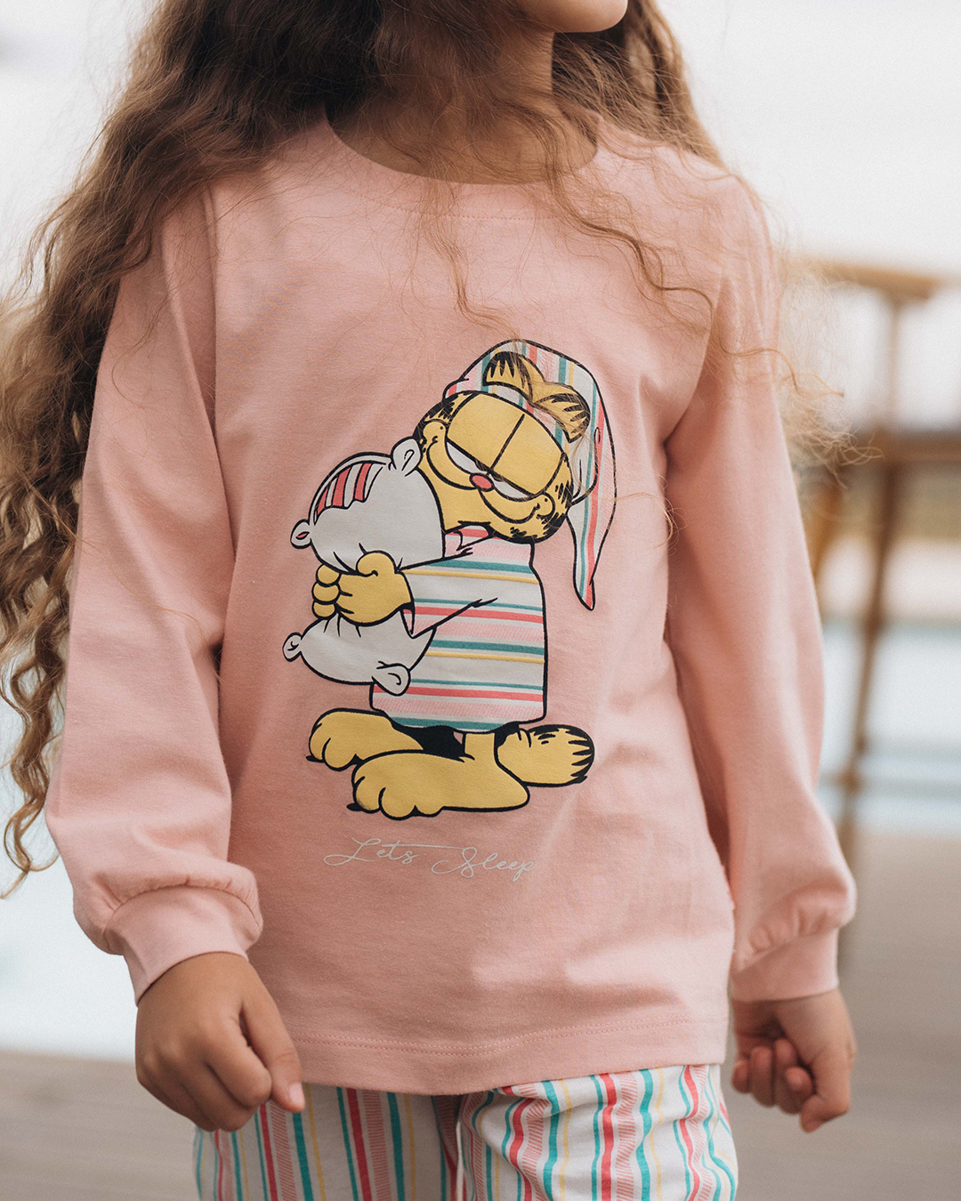 Permet de dormir Garfield Girls Disney Pyjama à manches longues en coton * Pantalon à rayures