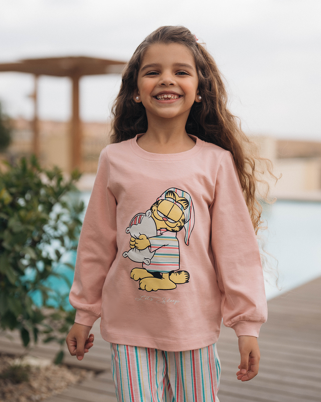 Permet de dormir Garfield Girls Disney Pyjama à manches longues en coton * Pantalon à rayures