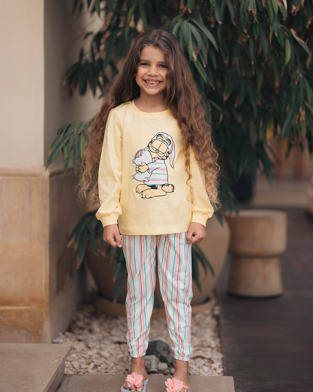 Permet de dormir Garfield Girls Disney Pyjama à manches longues en coton * Pantalon à rayures