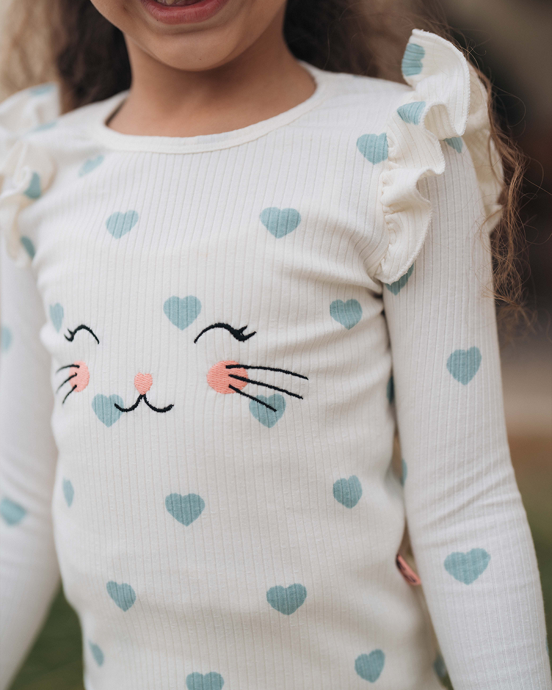 Pyjama coeur de chat pour enfants, filles, manches longues