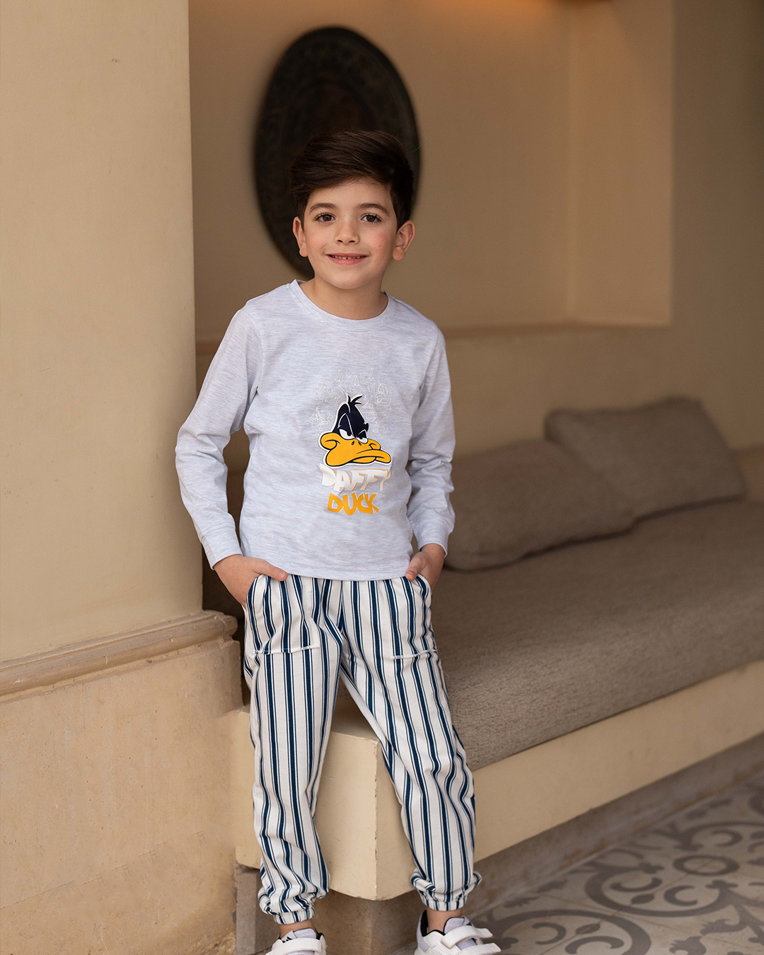 Daffy Duck Pyjama en coton à manches longues pour bébé garçon * Pantalon d'été à rayures Melton