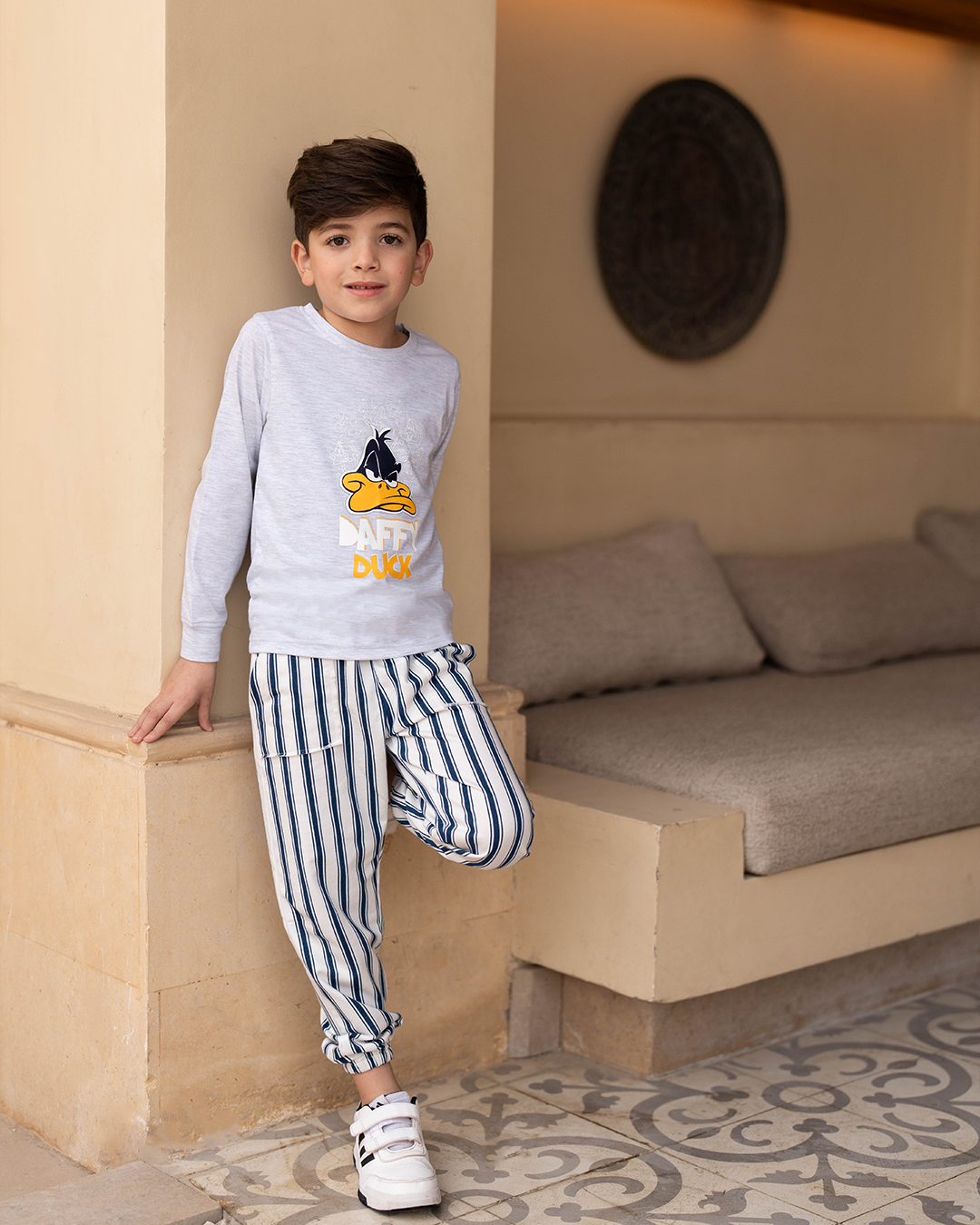 Daffy Duck Pyjama en coton à manches longues pour bébé garçon * Pantalon d'été à rayures Melton
