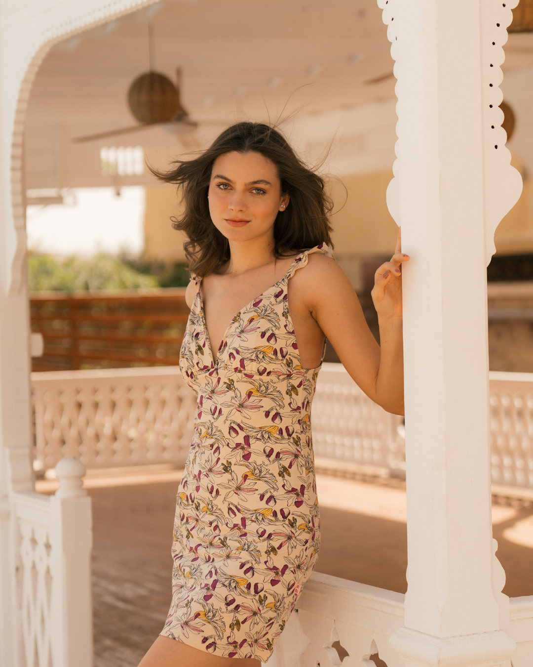 Ruffel Nightshirt Chemise de nuit à manches courtes imprimée en viscose pour femme