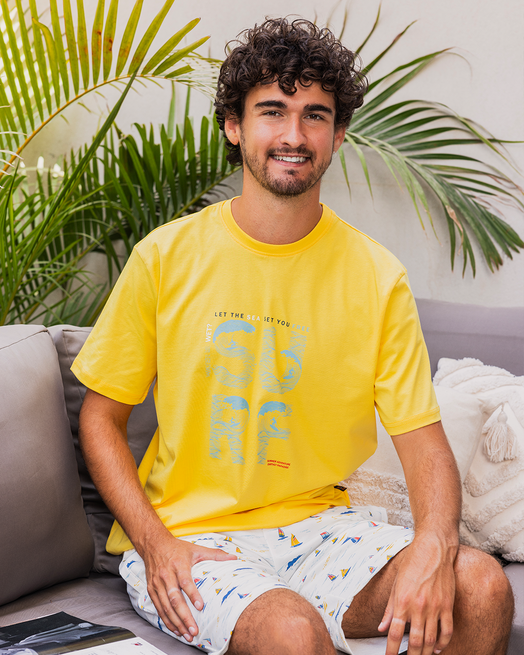 Pyjama homme manches mi-longues et short en coton Free Surf