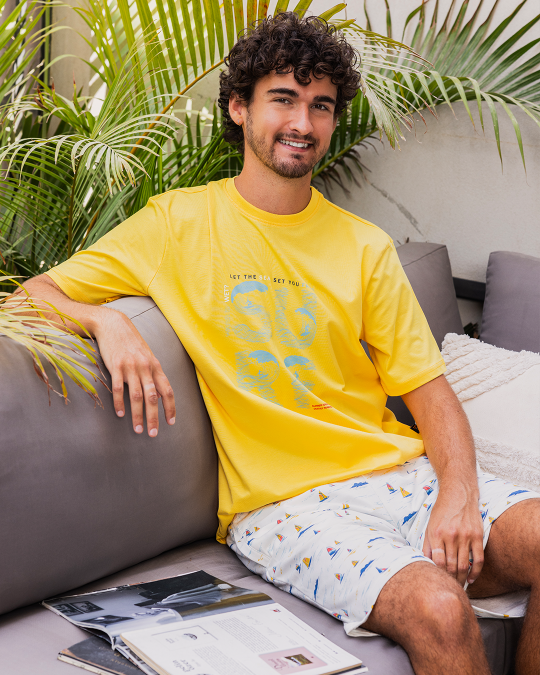 Pyjama homme manches mi-longues et short en coton Free Surf