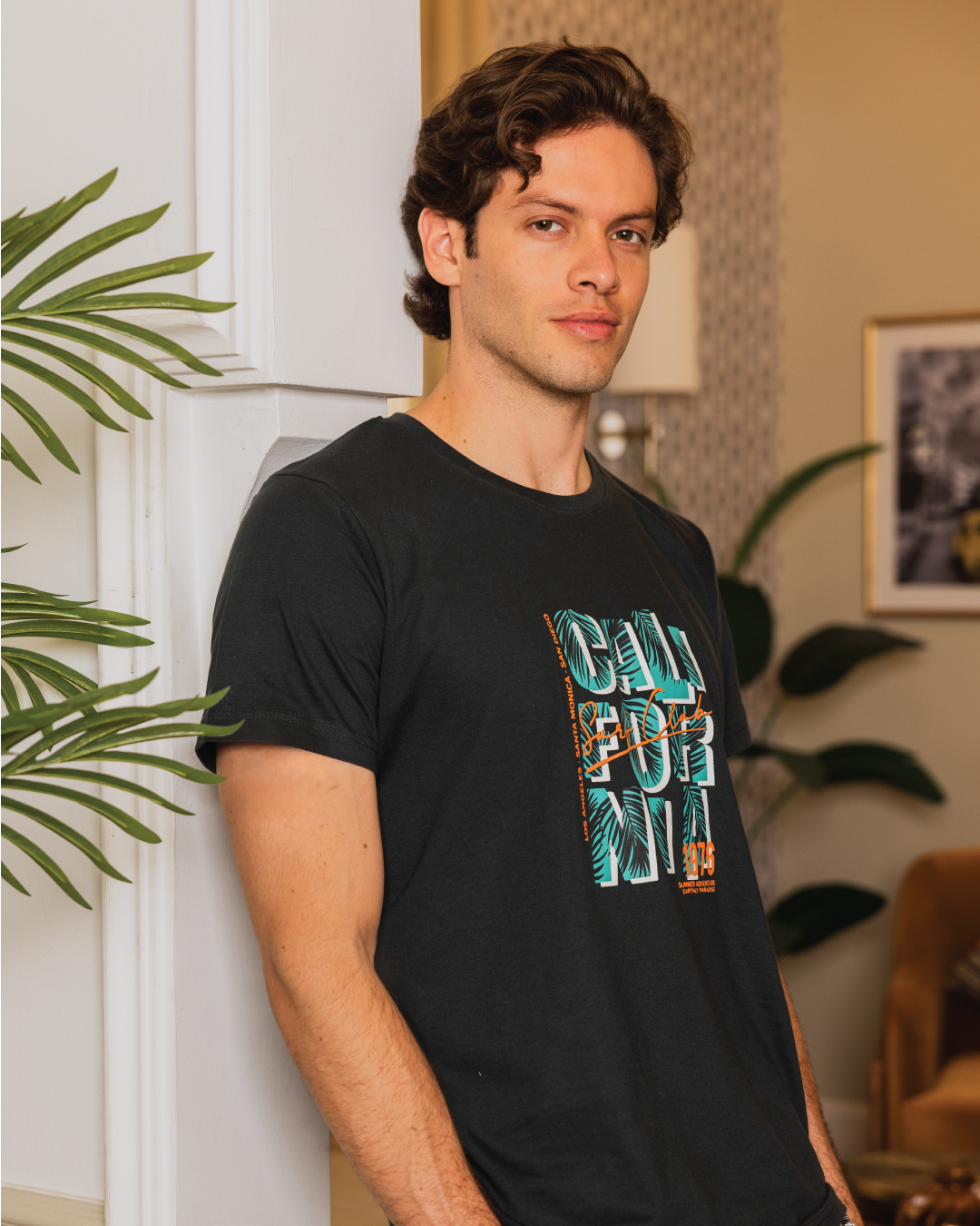 Pyjama homme manches mi-longues et short en coton imprimé California