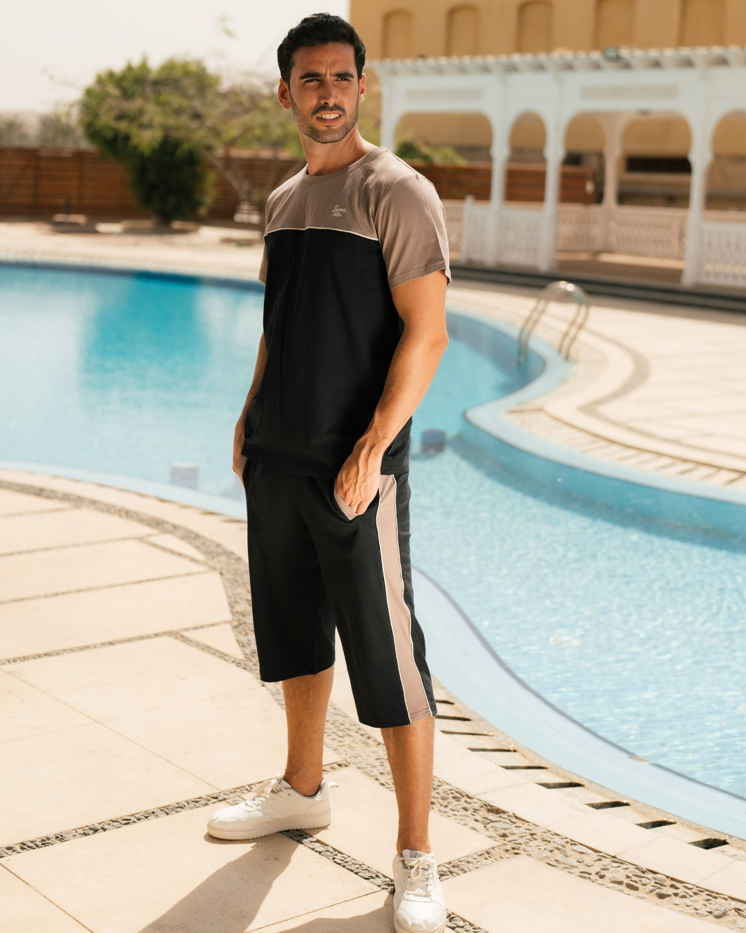 Pyjama été homme, demi manches et collants, coton