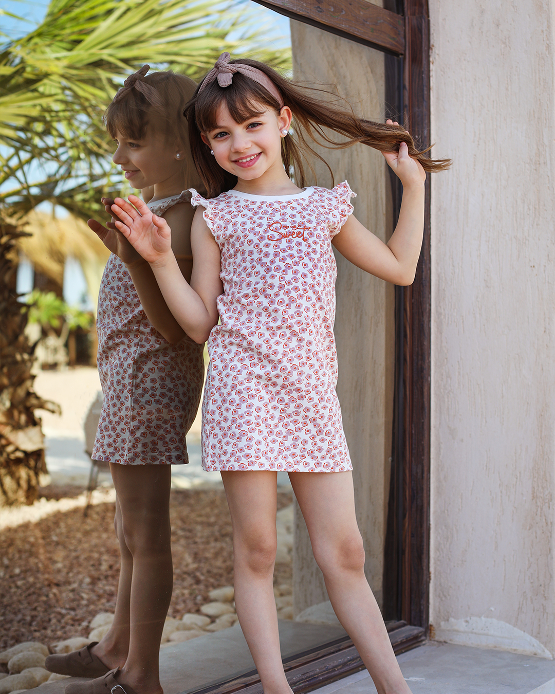 Chemise de nuit fille en coton à pois fleuris