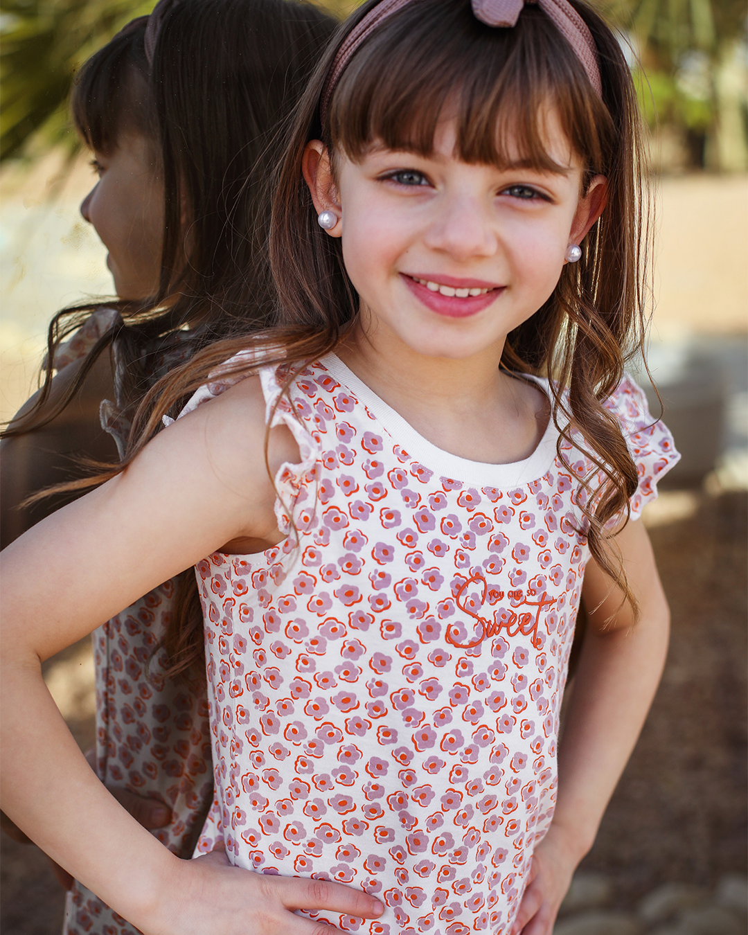 Chemise de nuit fille en coton à pois fleuris
