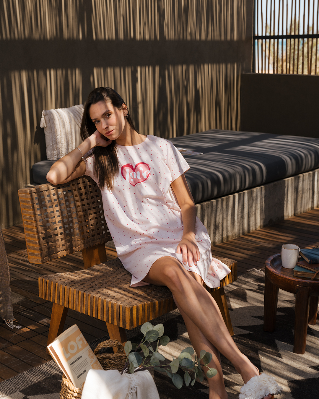 Chemise de nuit à manches mi-longues Love pour femmes